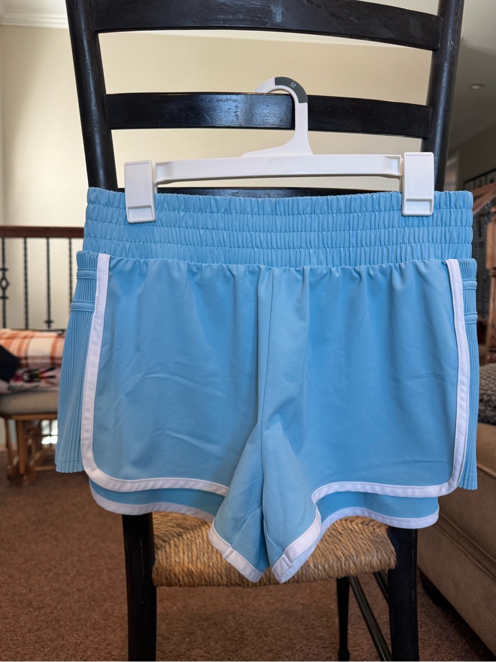 Light Blue all in motion Women's Athletic Shorts with White Trim